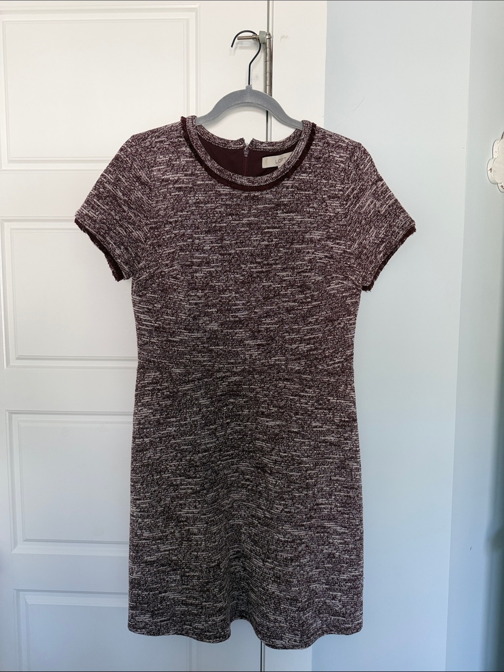 LOFT Marled Short-Sleeve Knit Dress in Burgundy - Sz 6 (fits like a 4)